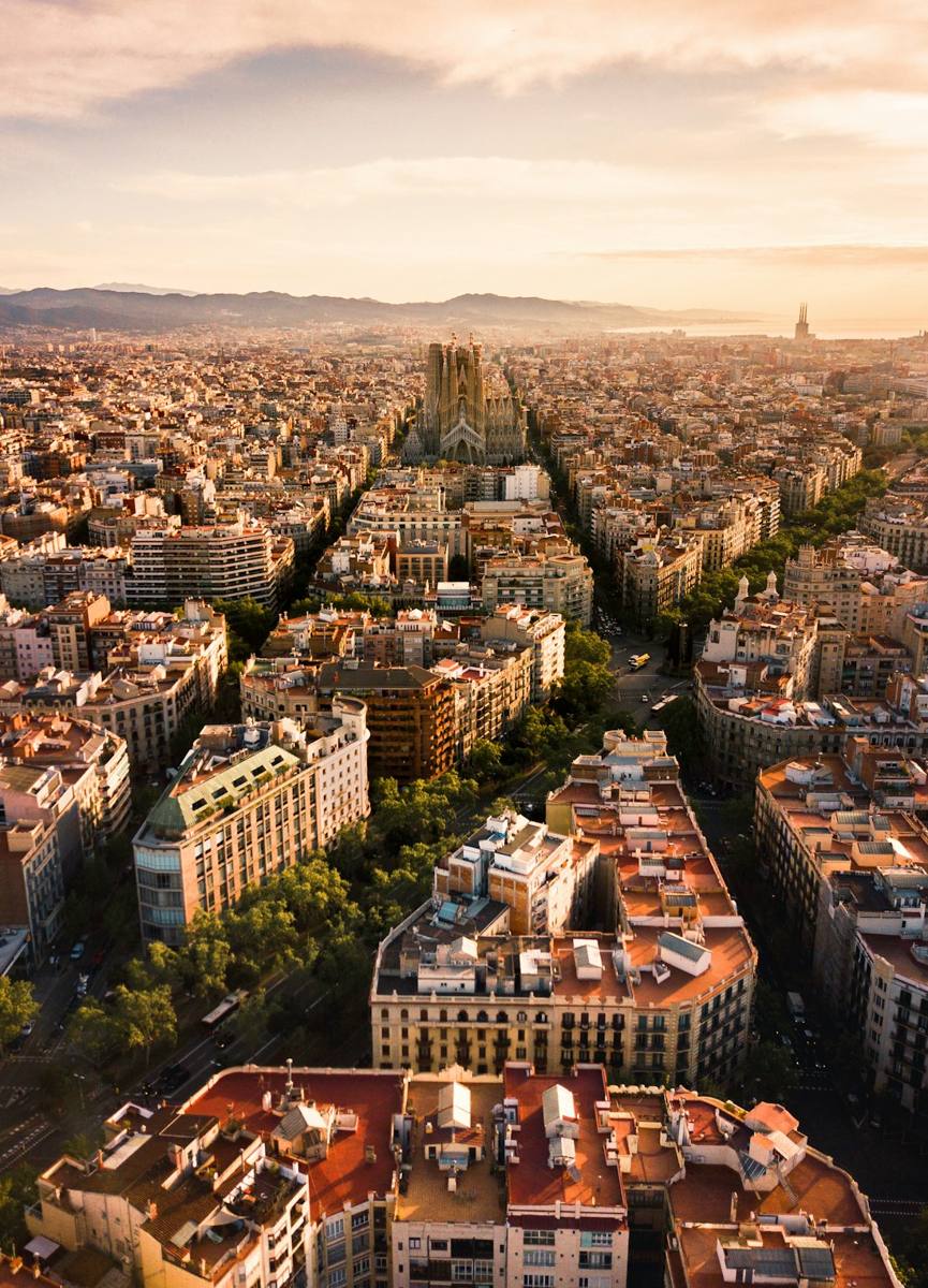 Barcelona rooftops at sunset